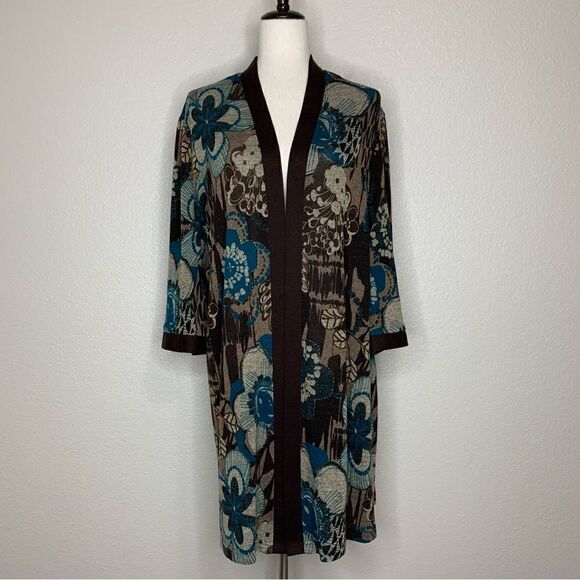 R&M Richards Women’s Floral Open Front Long Cardigan - Picture 1 of 11